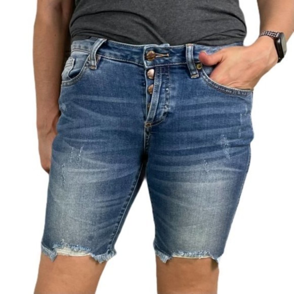MISS ME Medium Blue Mid Rise Biker Short 25 - Picture 1 of 16